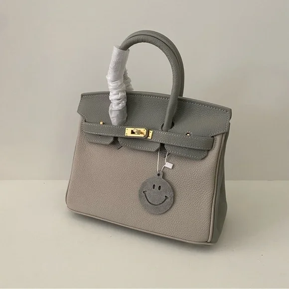 Gray Colorblock Structured 25 BK Leather Bag Lock & Key Satchel Crossbody S2 - Picture 3 of 16